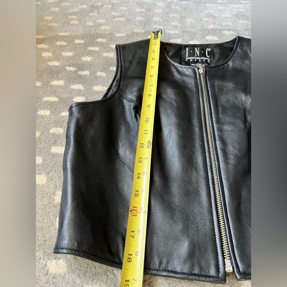 Black 100% Leather Zip-Up Moto Vest, INC International Concepts - Sz 8 Petite - Picture 9 of 13